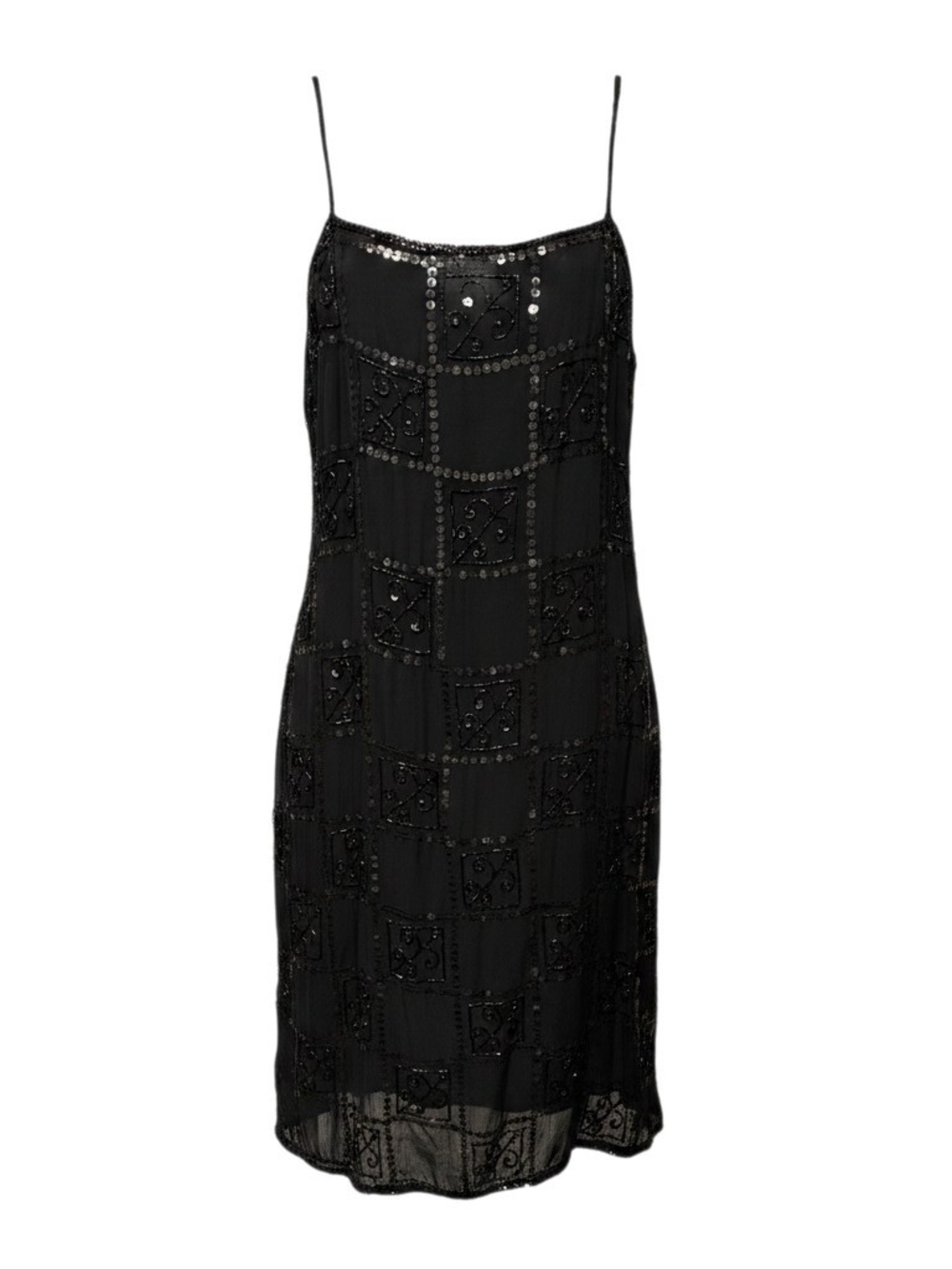 blushe intimates Black Mesh Beaded Sequin Slip Dress Scoop Neck Size 6.
